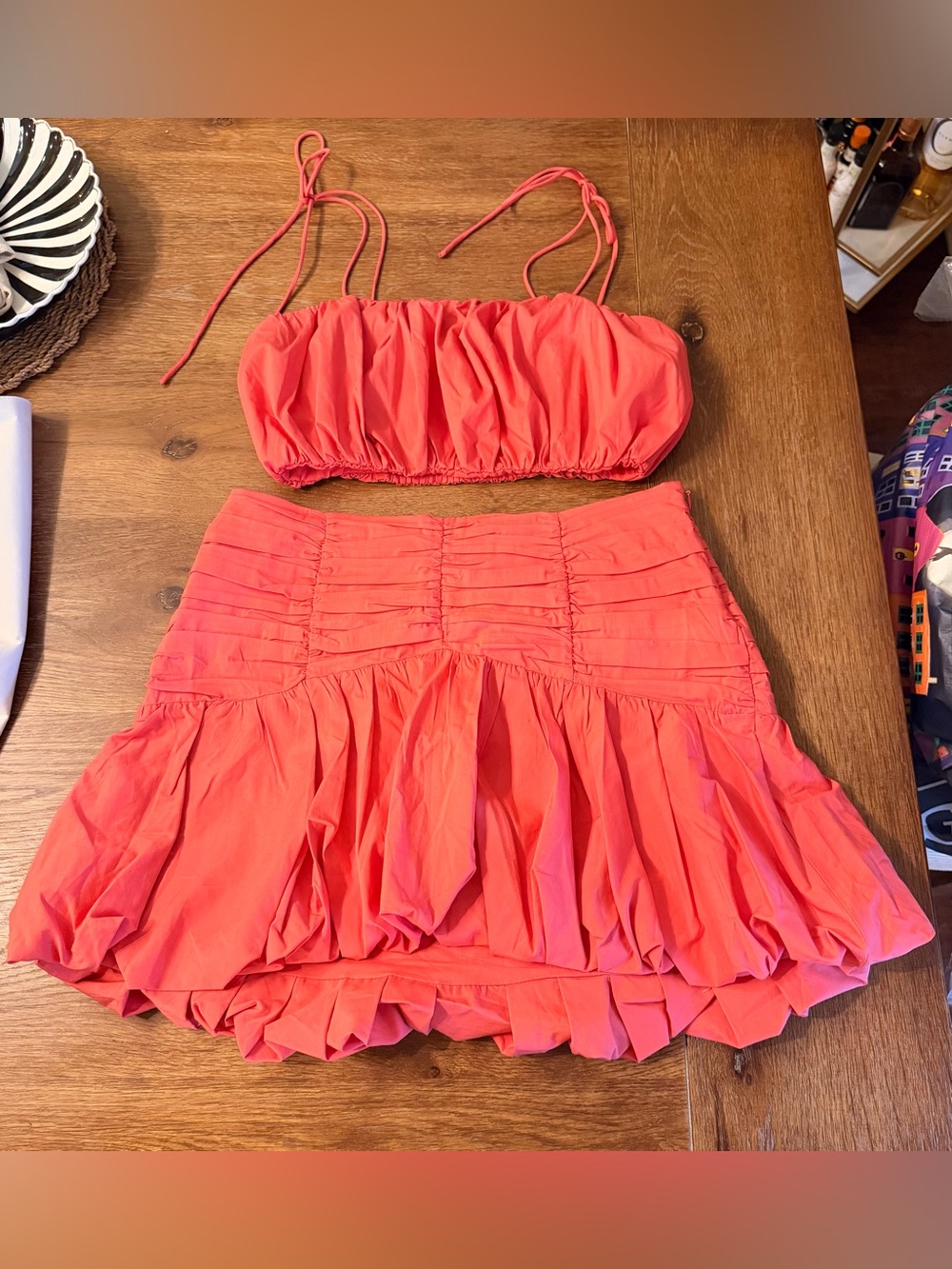 Express Coral Ruffle Top & Mini Skirt